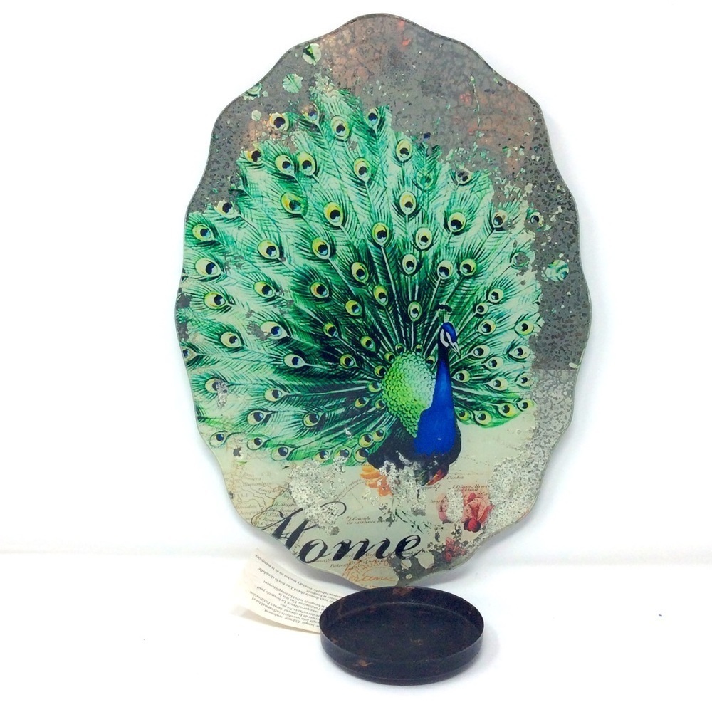 Peacock mirror pillar candle holder